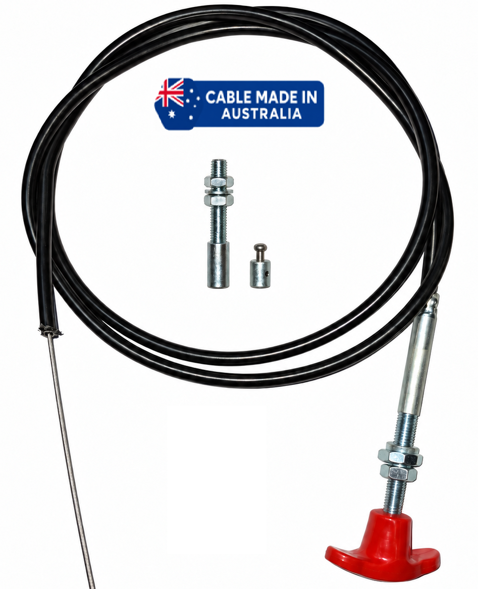 Diesel Engine Stop Cable Kit – Universal T-Handle Push Pull Fuel Shut Off, Heavy Duty, Australian Made, 2–6m